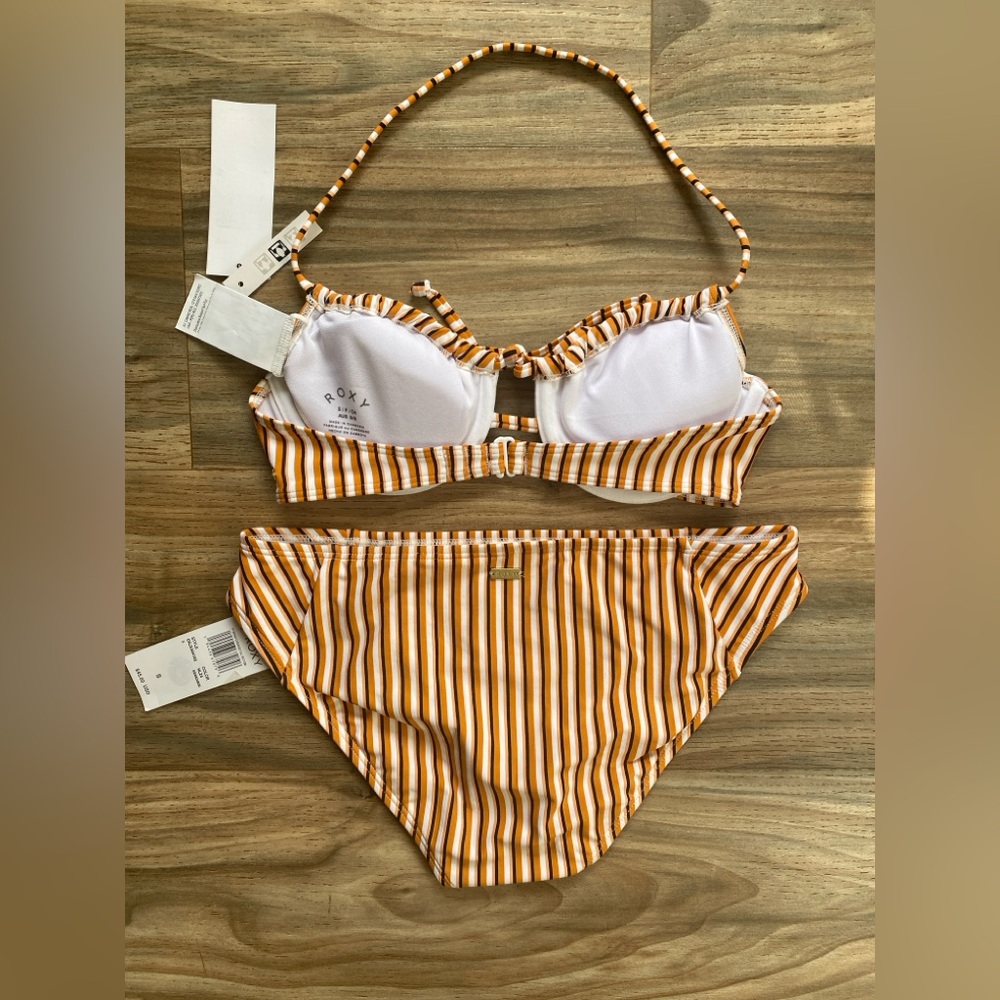 NWT Roxy Orange/White Regular Coverage Bikini Set Small - Picture 4 of 7
